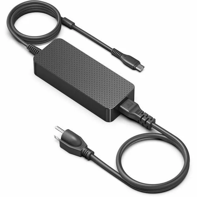 A black rectangular 140W USB-C power adapter with a detachable cable