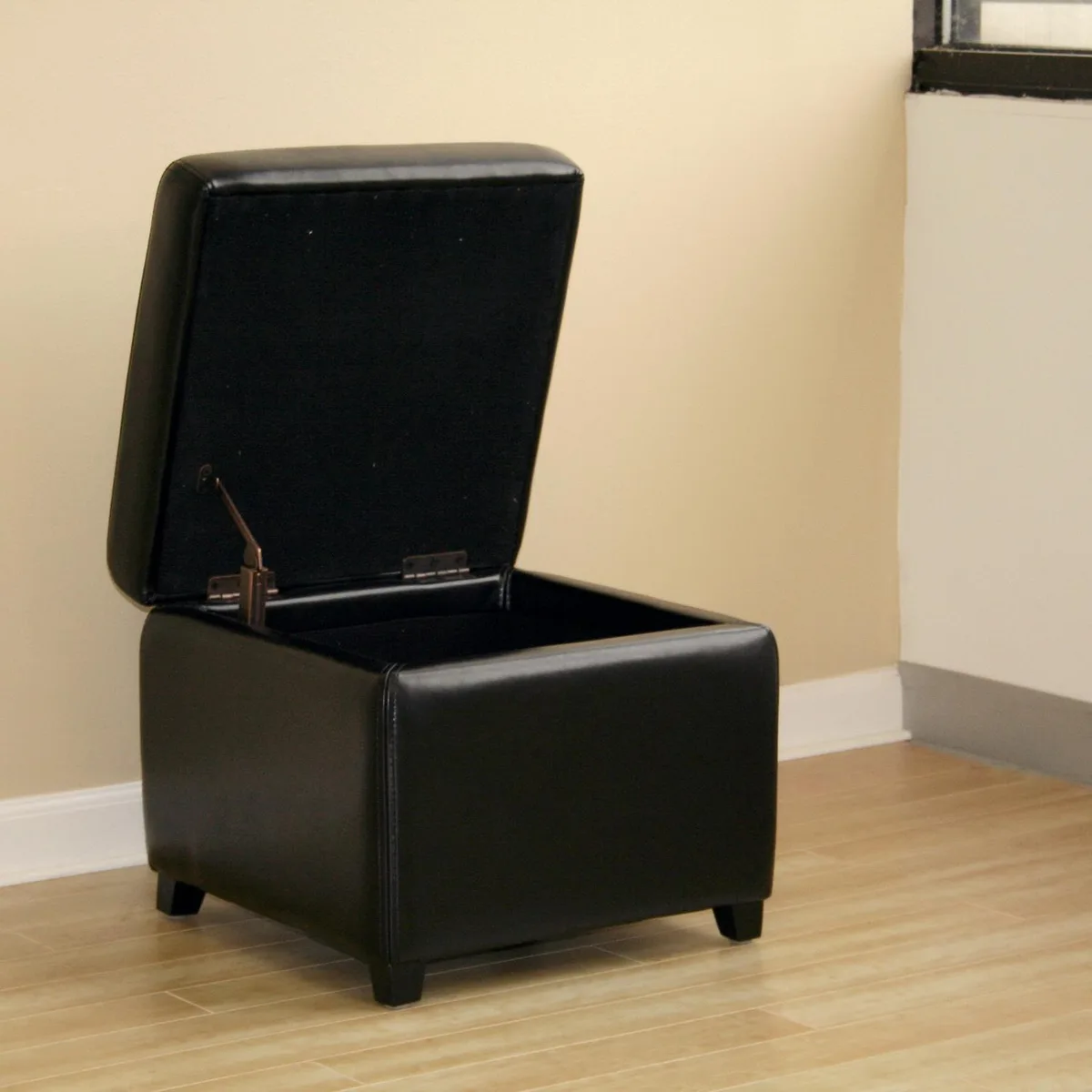 Baxton Studio Baxton Studio A-13116-1958-NEGGS Black Leather Storage Cube Ottoman — product photo