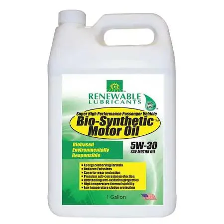 Yellow bio-synthetic engine oil in a one-gallon jug