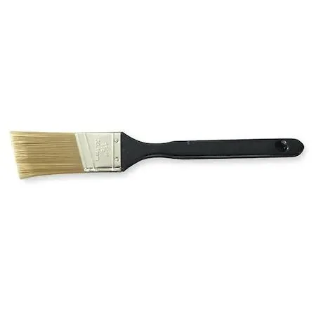 1-1/2 inch angle sash brush with black polyester bristles and transparent plastic handle