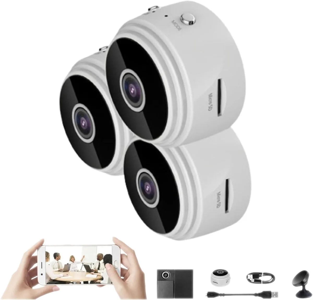 NaSR NaSR Hidden Camera Audio Video Mini Home Indoor Outdoor 1080p 3pcs White — product photo