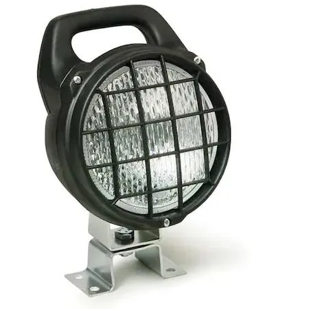 Round halogen work light with clear polycarbonate lens and adjustable bracket mount