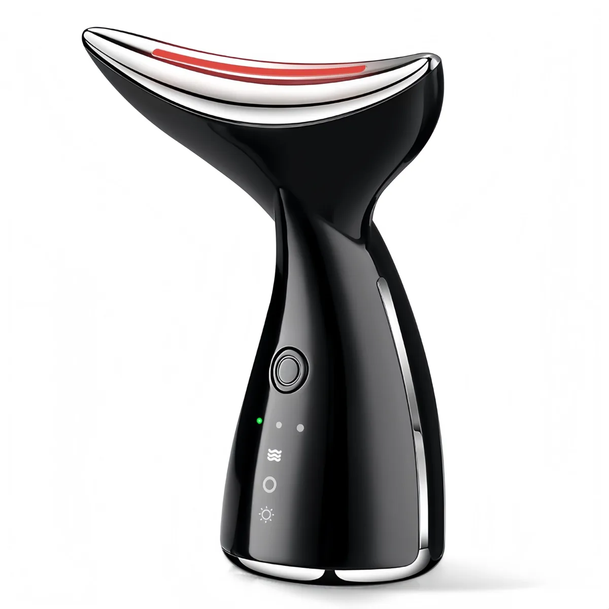 Black curved handheld face and neck massager with smooth finish
