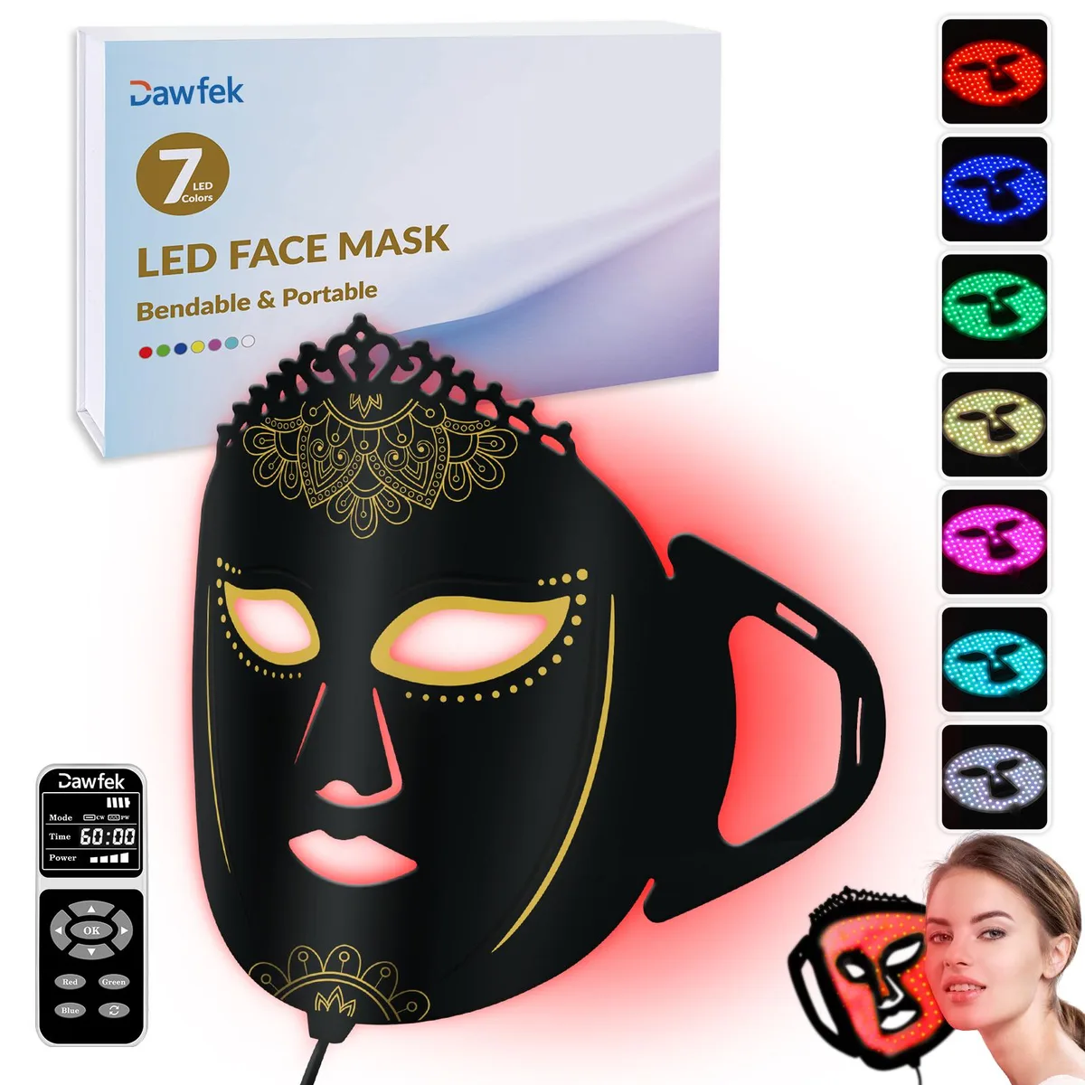 ZJZK ZJZK FT-02 7 Color LED Face Mask 360 Chips Black — product photo