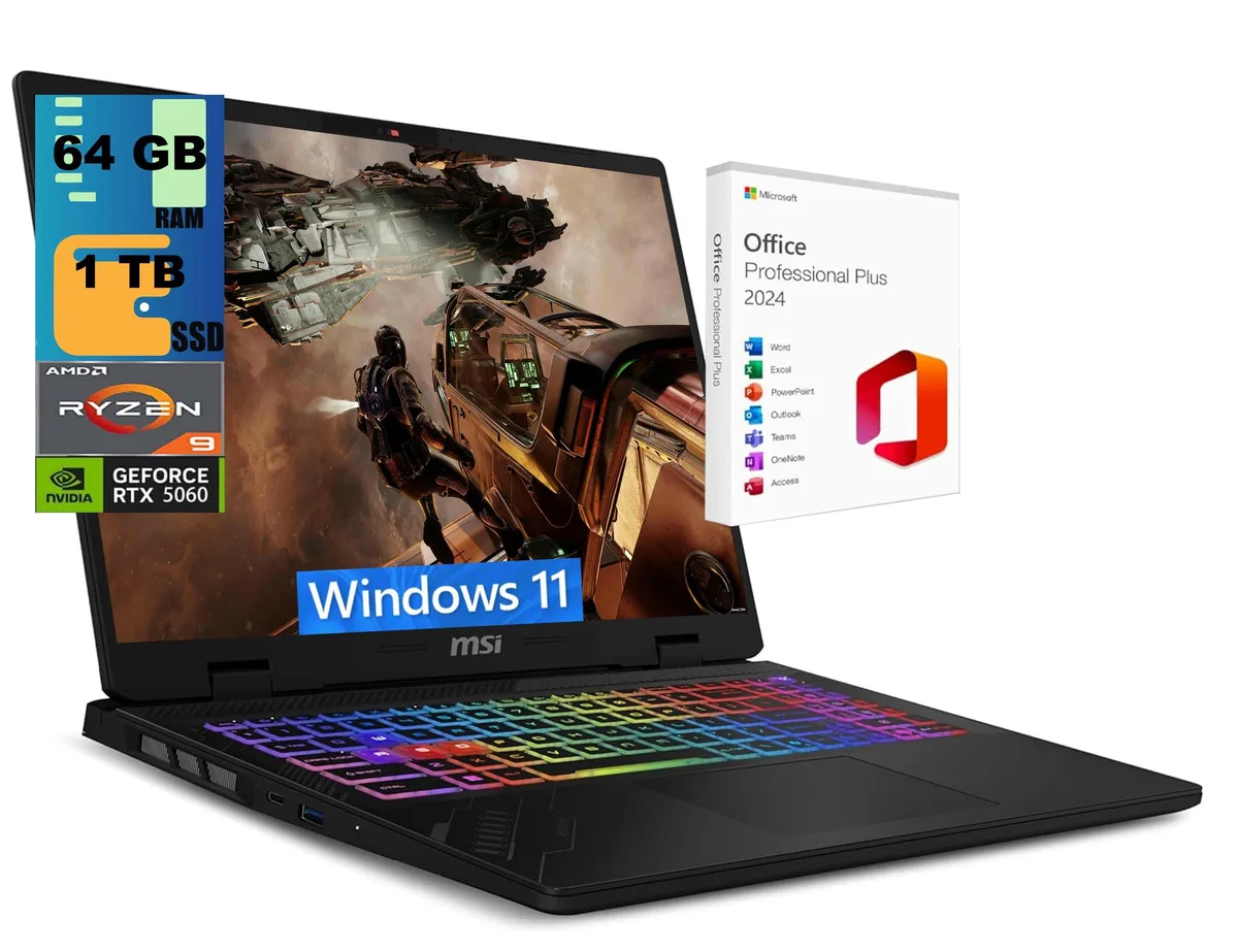 MSI MSI Crosshair A16 16" QHD+ 240Hz Ryzen 9 8940HX RTX 5060 64GB 1TB gaming laptop — product photo