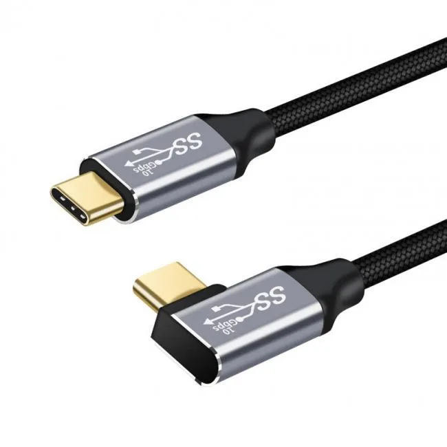 Shenzhen Shenzhong TECH. CO. LTD. Shenzhen Shenzhong TECH. CO. LTD. USB C to USB C 90 Degree Right Angled 3.1 10Gbps 100W Black usb cable — product photo