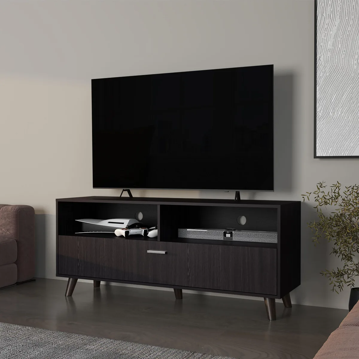 tuphen tuphen Black City TV Stand 60" Wenge Open Storage 1 Door — product photo