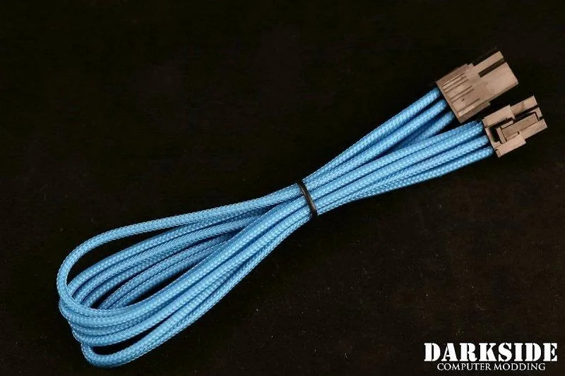 Darkside Computer Modding Darkside Computer Modding 6-Pin PCI-E 12" HSL Single Braid Extension Cable Aqua Blue UV — product photo