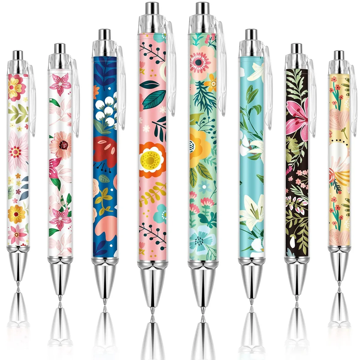 Eight blue flower ballpoint pens 1.00 mm fine point