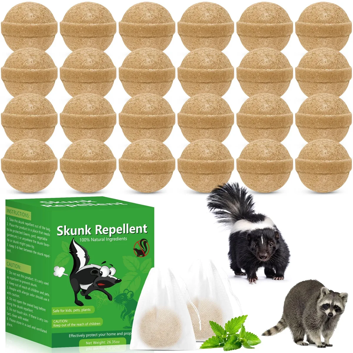 24 peppermint-scented repellent pouches in mesh bags