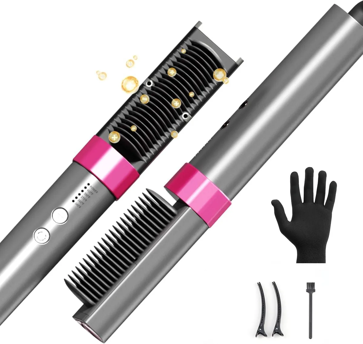 Flat iron hair straightener brush with ceramic comb teeth and insulated handle