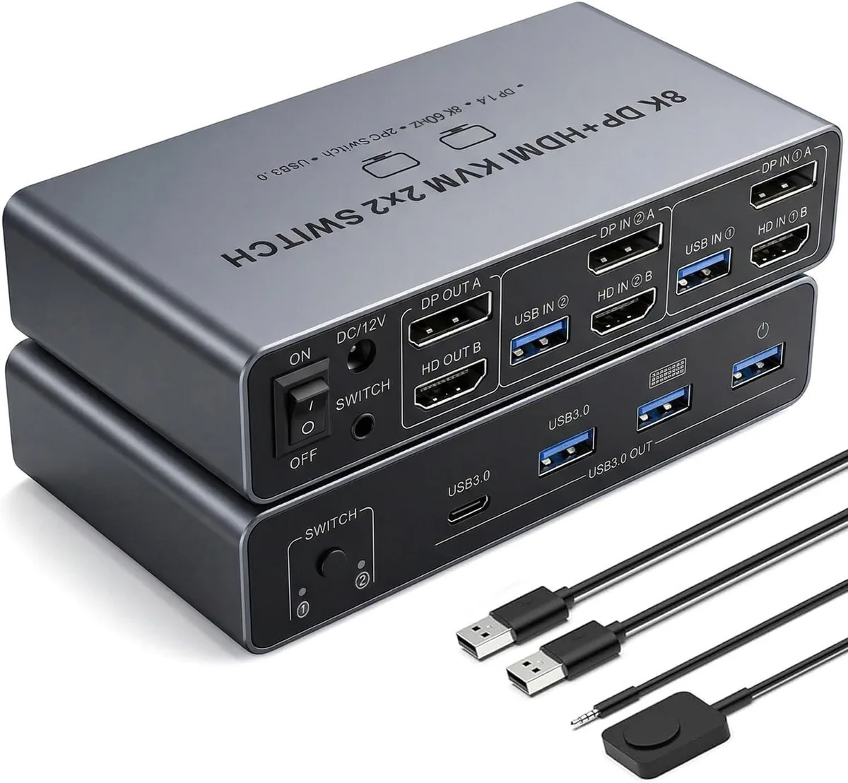 Hitoor Hitoor SJW-KVM202B 2-in 2-out KVM Switch 8K@60Hz 4K@120Hz USB 3.0 — product photo