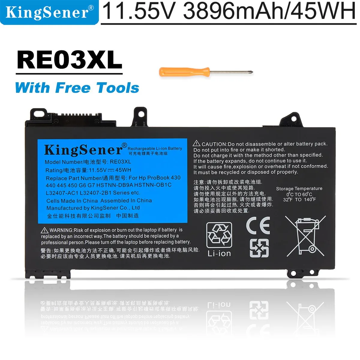 KingSener KingSener RE03XL laptop battery 45WH 11.55V — product photo