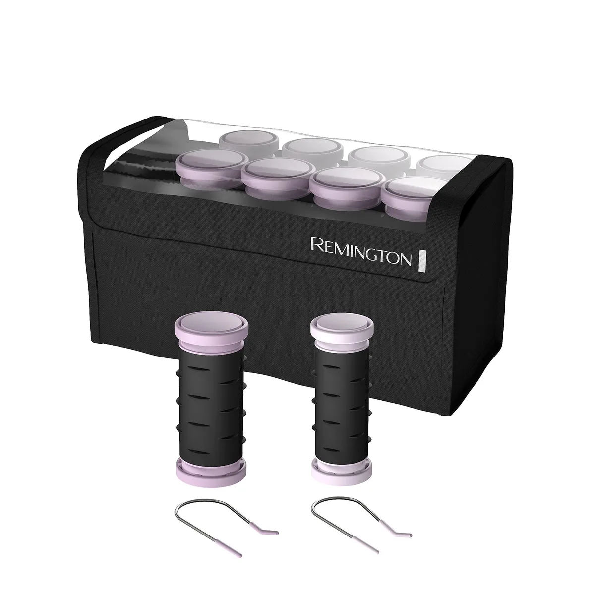 Compact ceramic hot roller set in a travel case with ten colour-coded rollers and clips