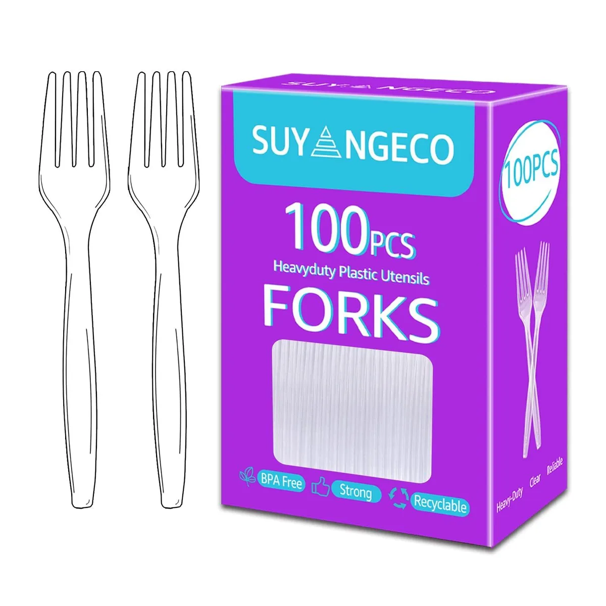 Clear plastic fork set, 100 pieces in box
