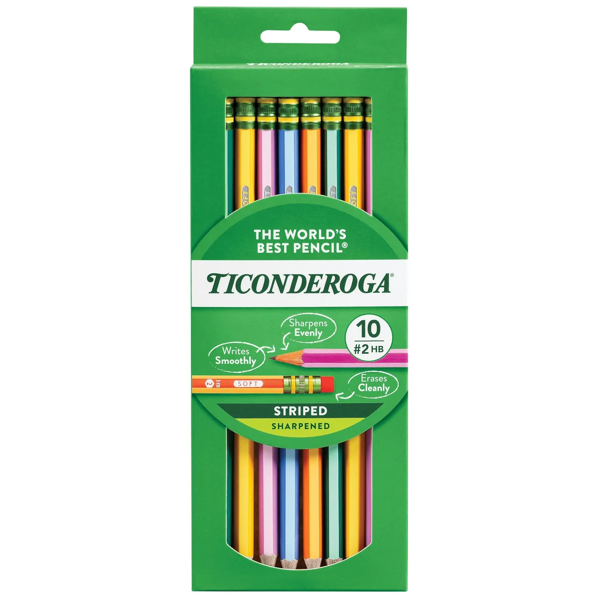  Ticonderoga 13910 Striped Wood-Cased Pencils, 10 Count — product photo