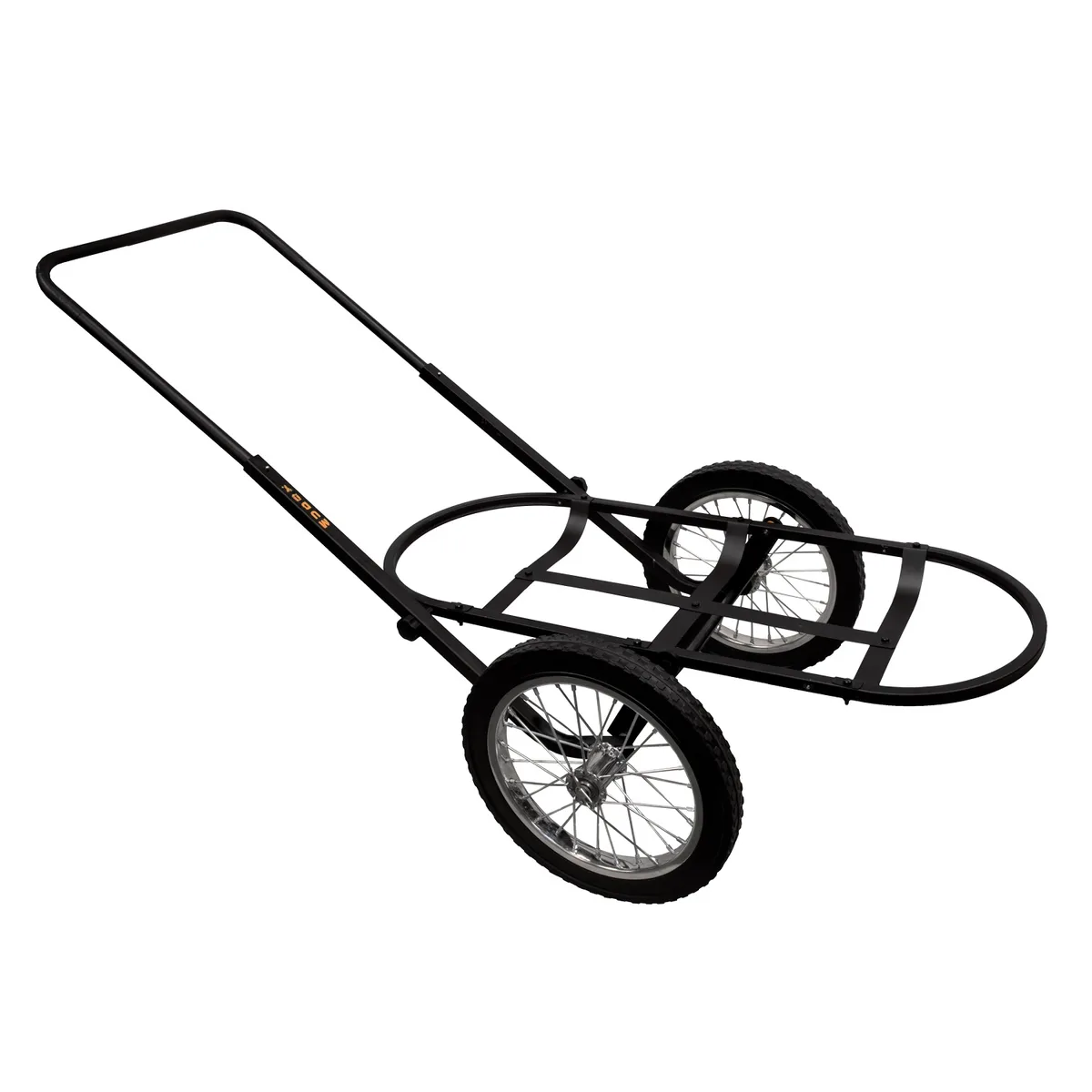 Blue steel game cart with 16-inch rubber wheels, folds for storage