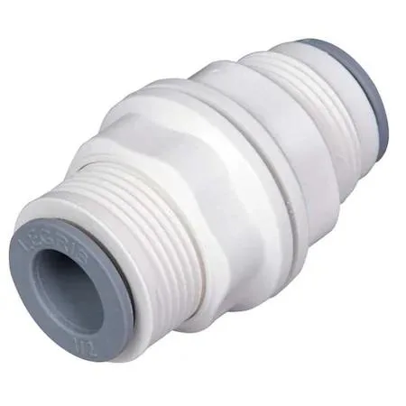 White bio-based nylon push-fit union fitting with 1/2 inch connections