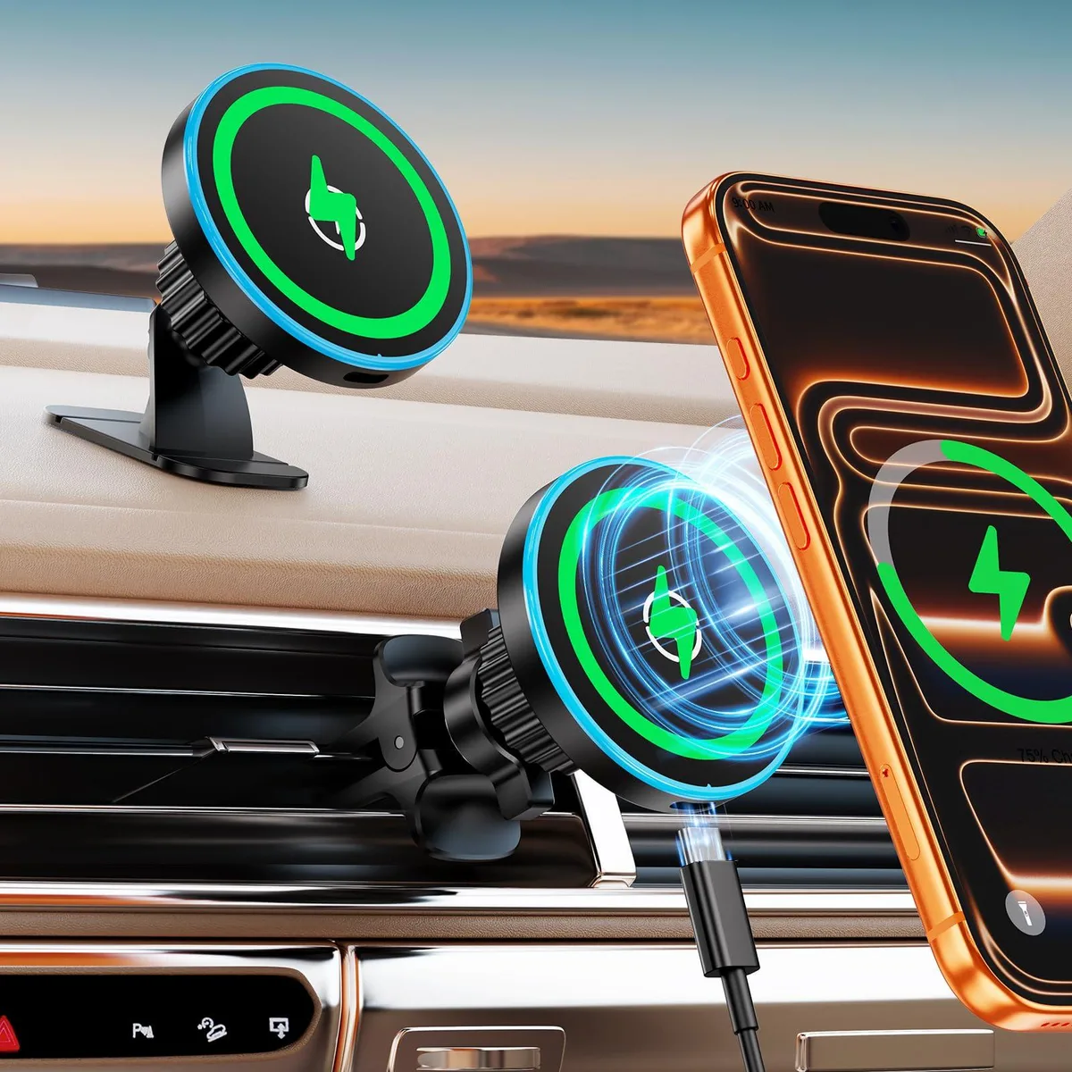LPJDYN 15W Magnetic Wireless Car Charger Vent Dashboard iPhone 13 14 15 16 17 — product photo