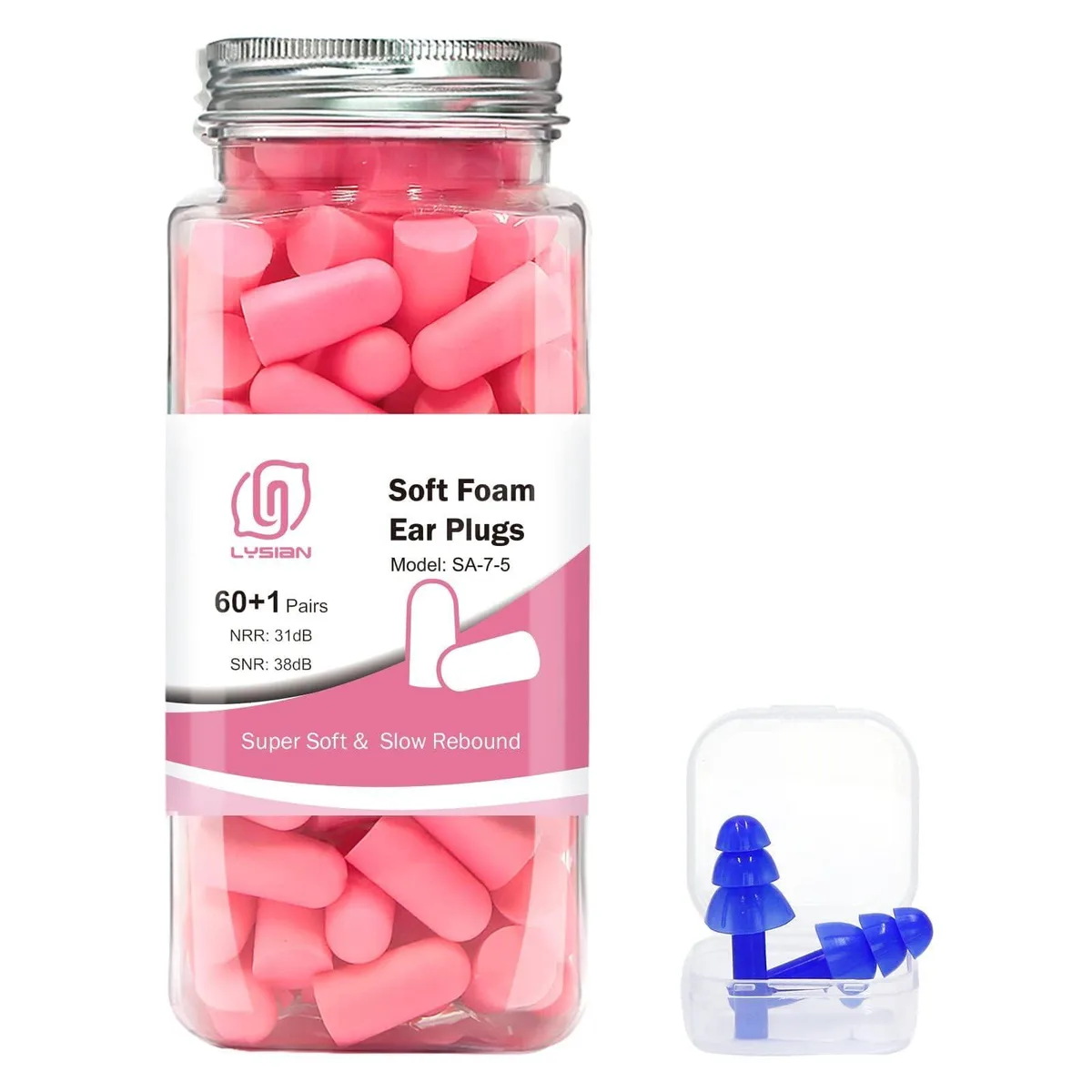  LYSIAN Coyps Soft Foam Ear Plugs Pink 60 Pairs 38dB SNR — product photo