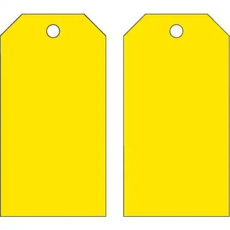 Yellow rectangular polyester shipping tags with metal grommets, pack of 25
