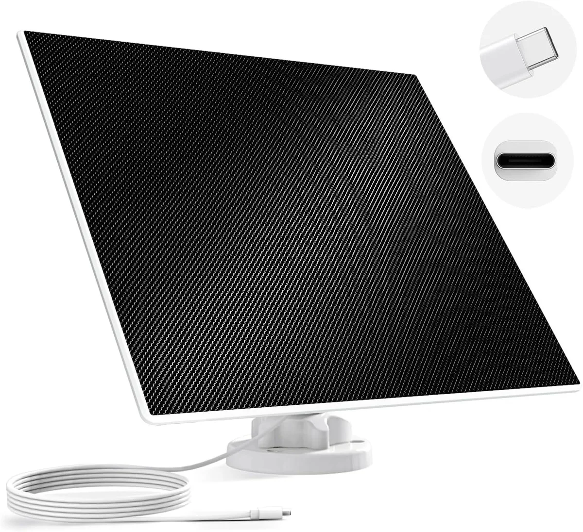 Rectangular solar panel with USB-C cable and adjustable mount