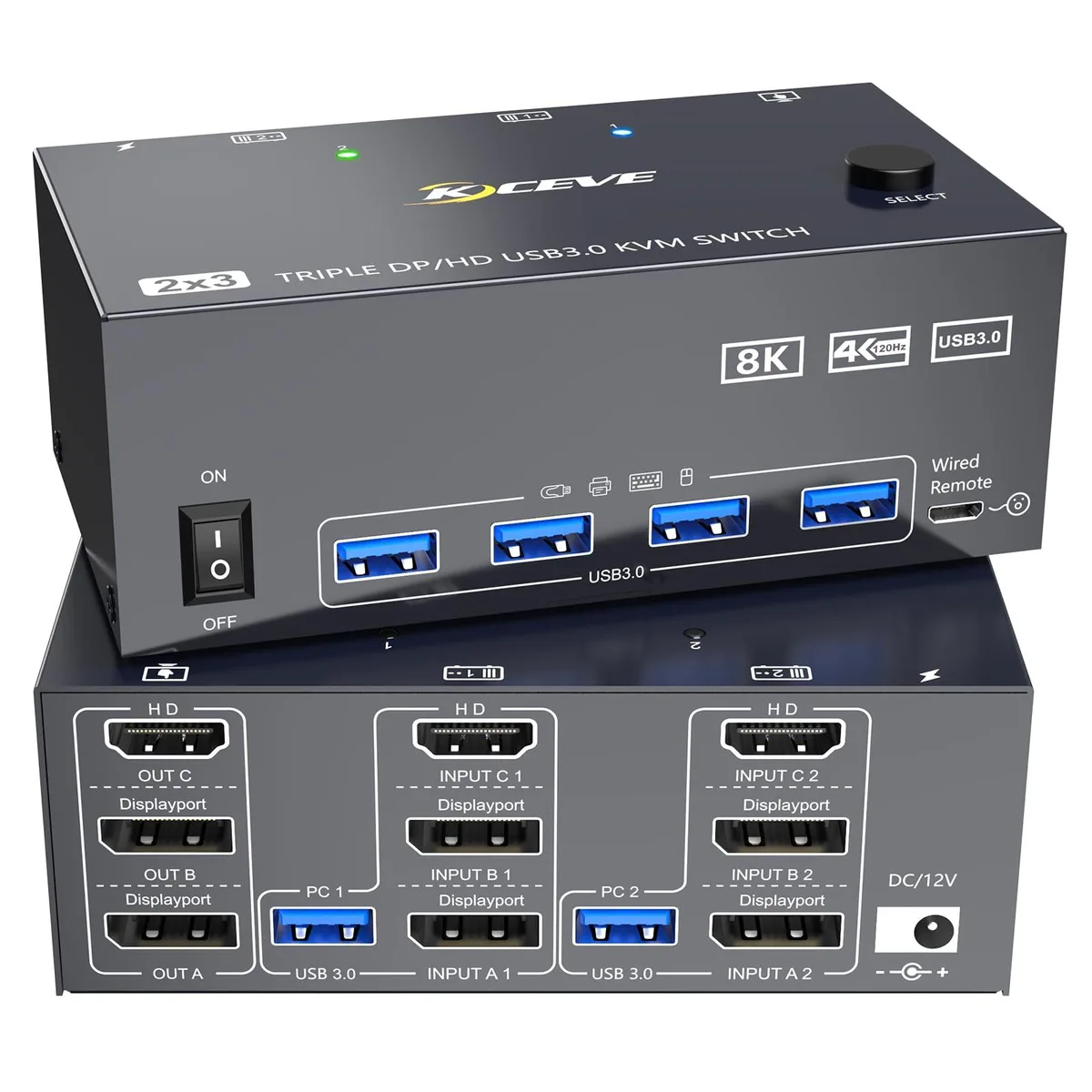 Vszerda Vszerda 203(2PC 3M) KVM Switch 8K@60Hz 4K@144Hz 3 Monitors 2 Computers — product photo