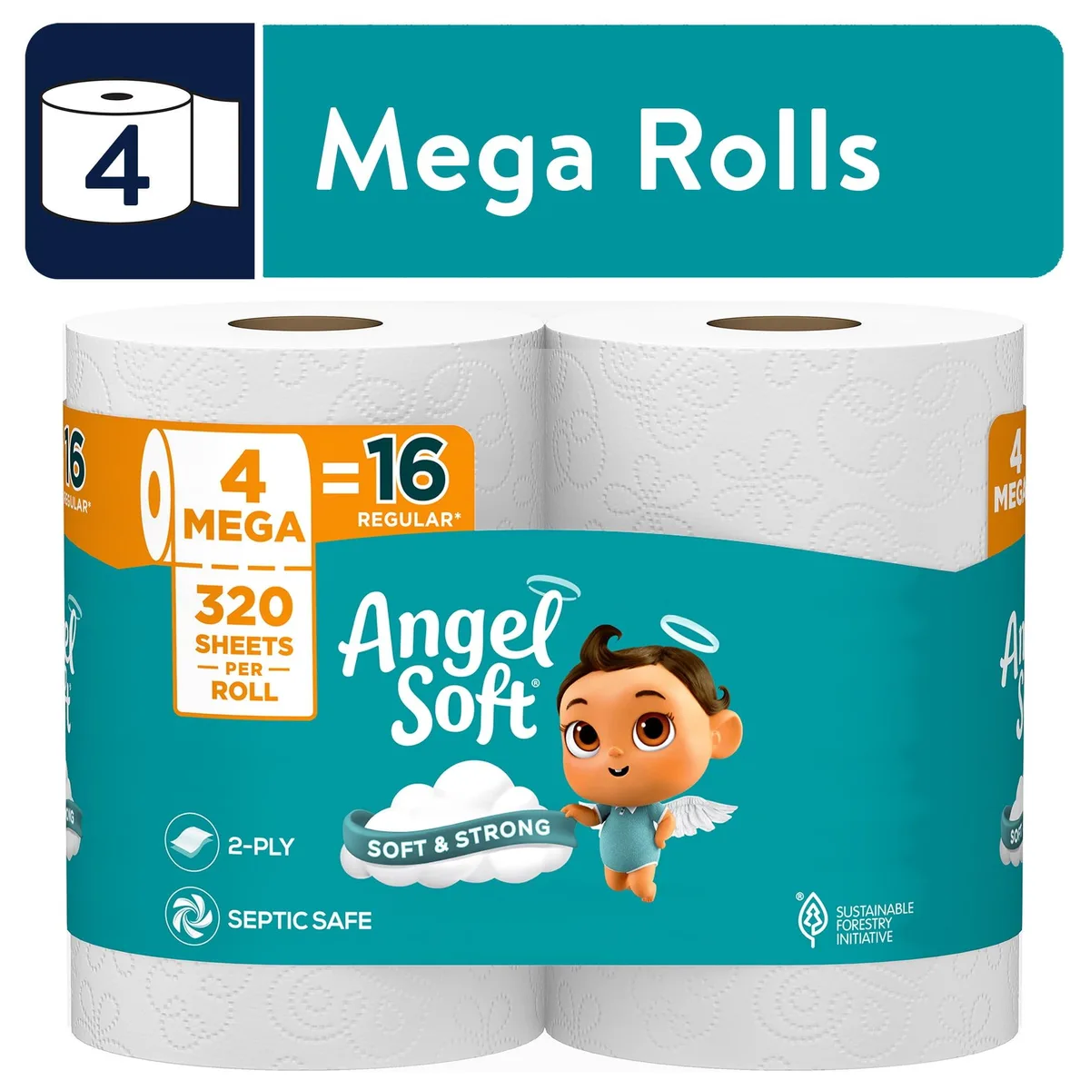 None Continuous None Continuous Angel Soft 2-Ply Toilet Paper 4 Mega Rolls 320 Sheets per Roll — product photo