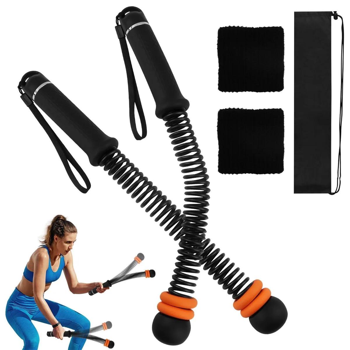 Black ABS weight-training rope, 43 cm, .75 kg, non-slip spiral handles