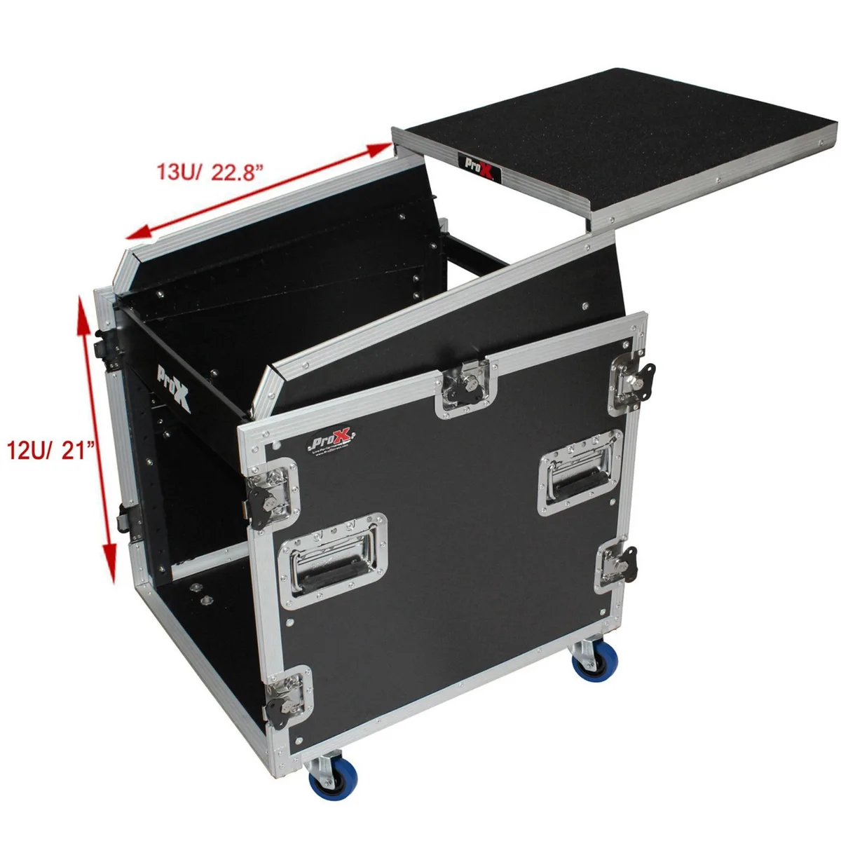 ProX ProX 12U Front Load 13U Top Mixer DJ Combo Flight Case with Laptop Shelf & Casters — product photo