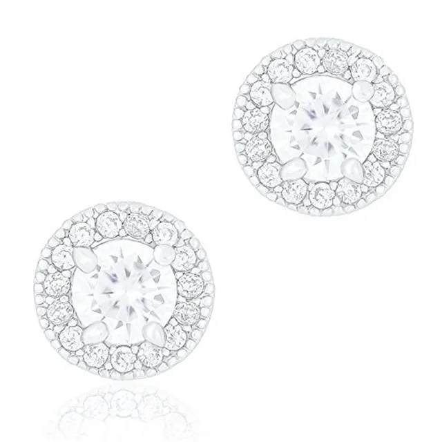 ORROUS &amp; CO ORROUS &amp; CO 18K White Gold Plated Cubic Zirconia Round Halo Stud Earrings 0.50 ct — product photo