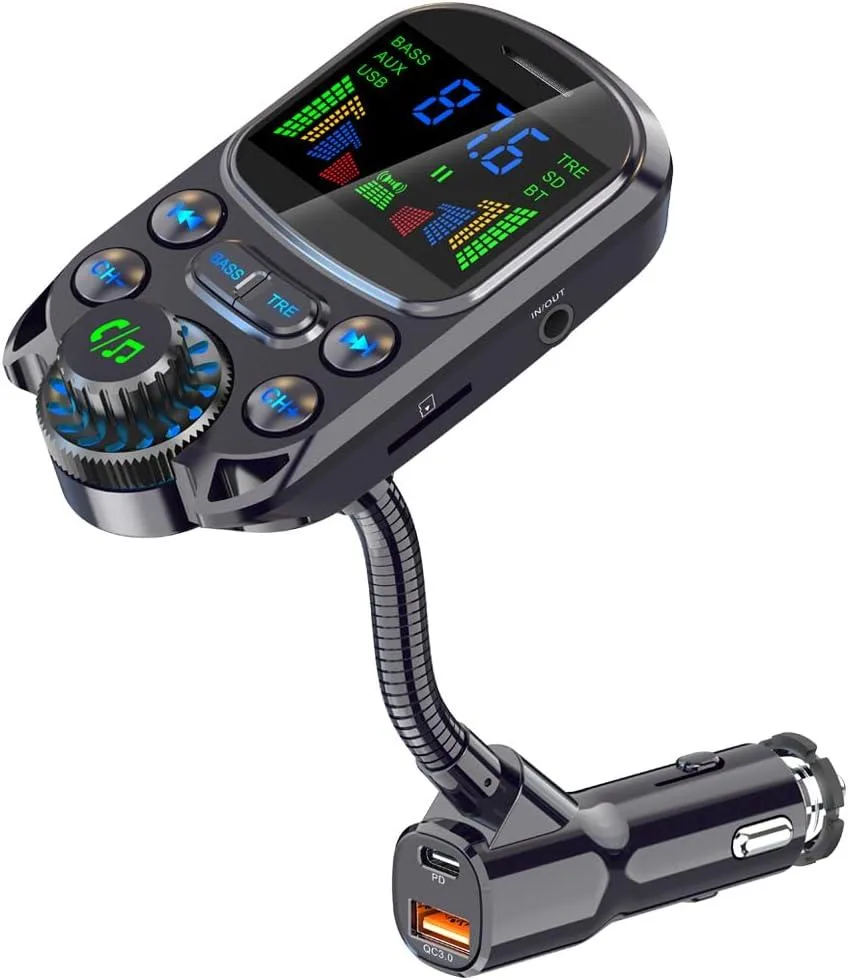 Werleo Werleo Bluetooth FM Transmitter 1.5" Colour Screen 48W PD QC3.0 Dual USB Car Charger — product photo