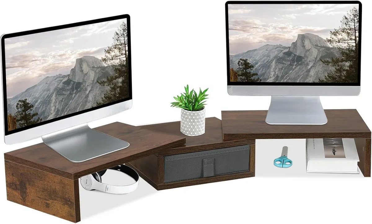PISKEKAT PISKEKAT 3 Shelf Monitor Stand Riser with Drawer Brown — product photo