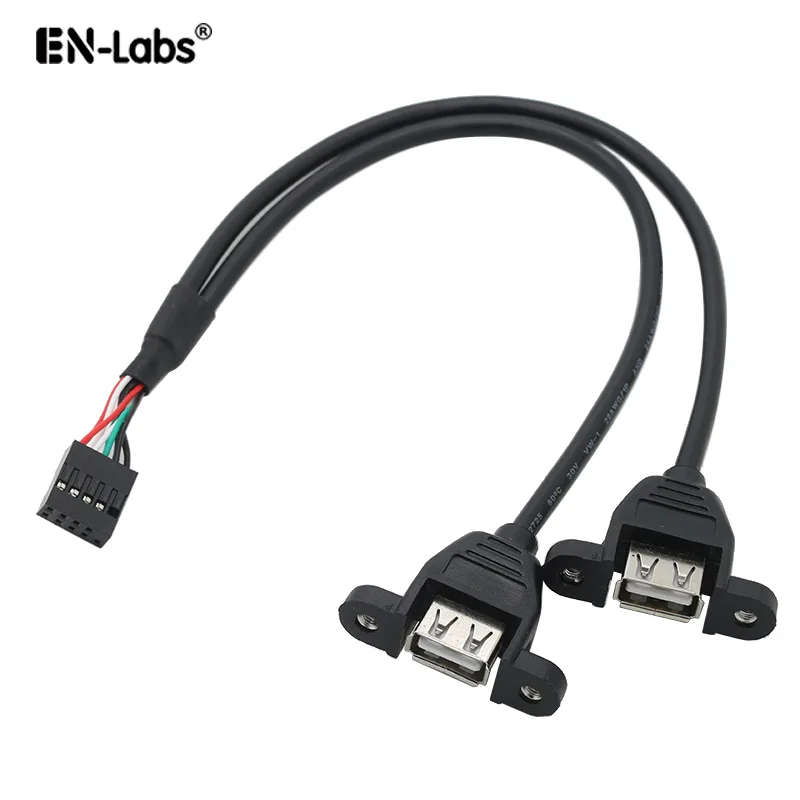 EN-Labs EN-Labs MB9P22U250CM Panel Mount USB 2.0 Cable 9Pin to 2 USB A Female 1.64FT Black — product photo