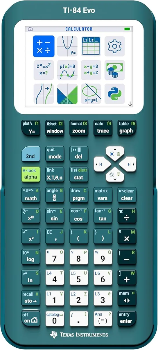 Texas Instruments Texas Instruments 84EVO/FC/1L1/A6 Teal Graphing Calculator 3.4" x .8" x 7.6 — product photo
