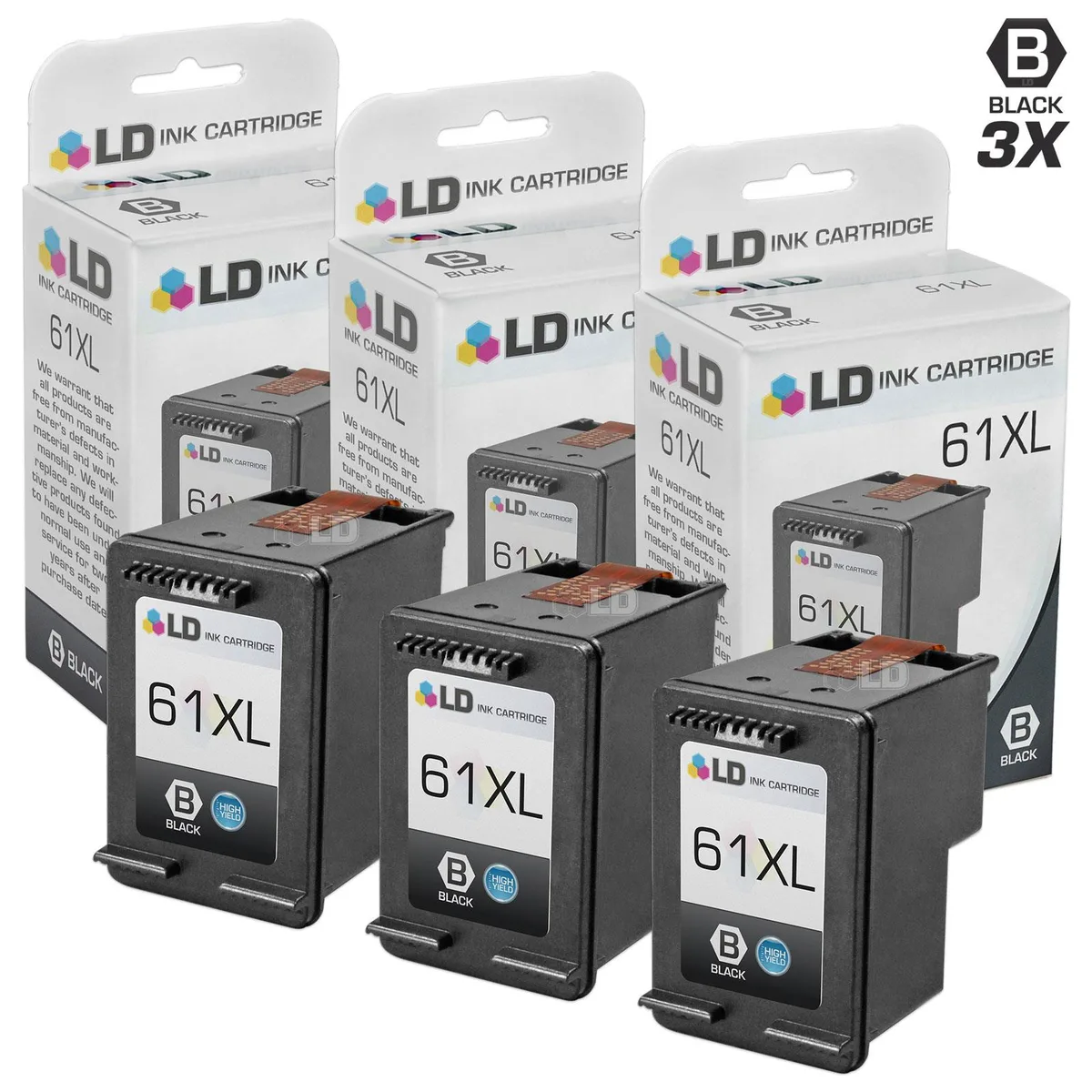 LD Products LD Products HP 61XL (CH563WN) High-Yield Black Ink Cartridge 3 Pack — product photo