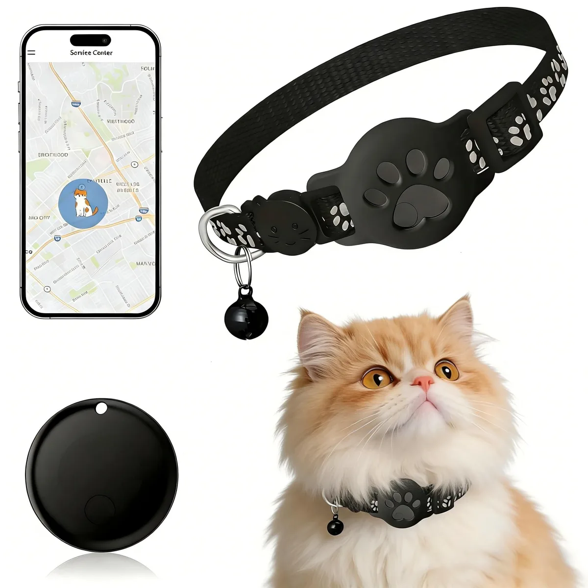 Lightweight multi-colour plastic cat tracker tag with button