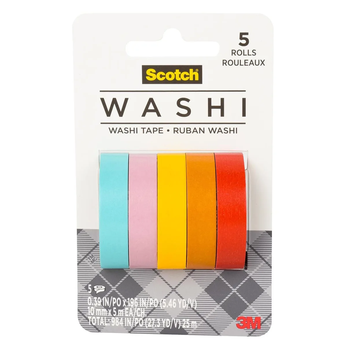 Five rolls of multi-coloured washi tape with summer patterns