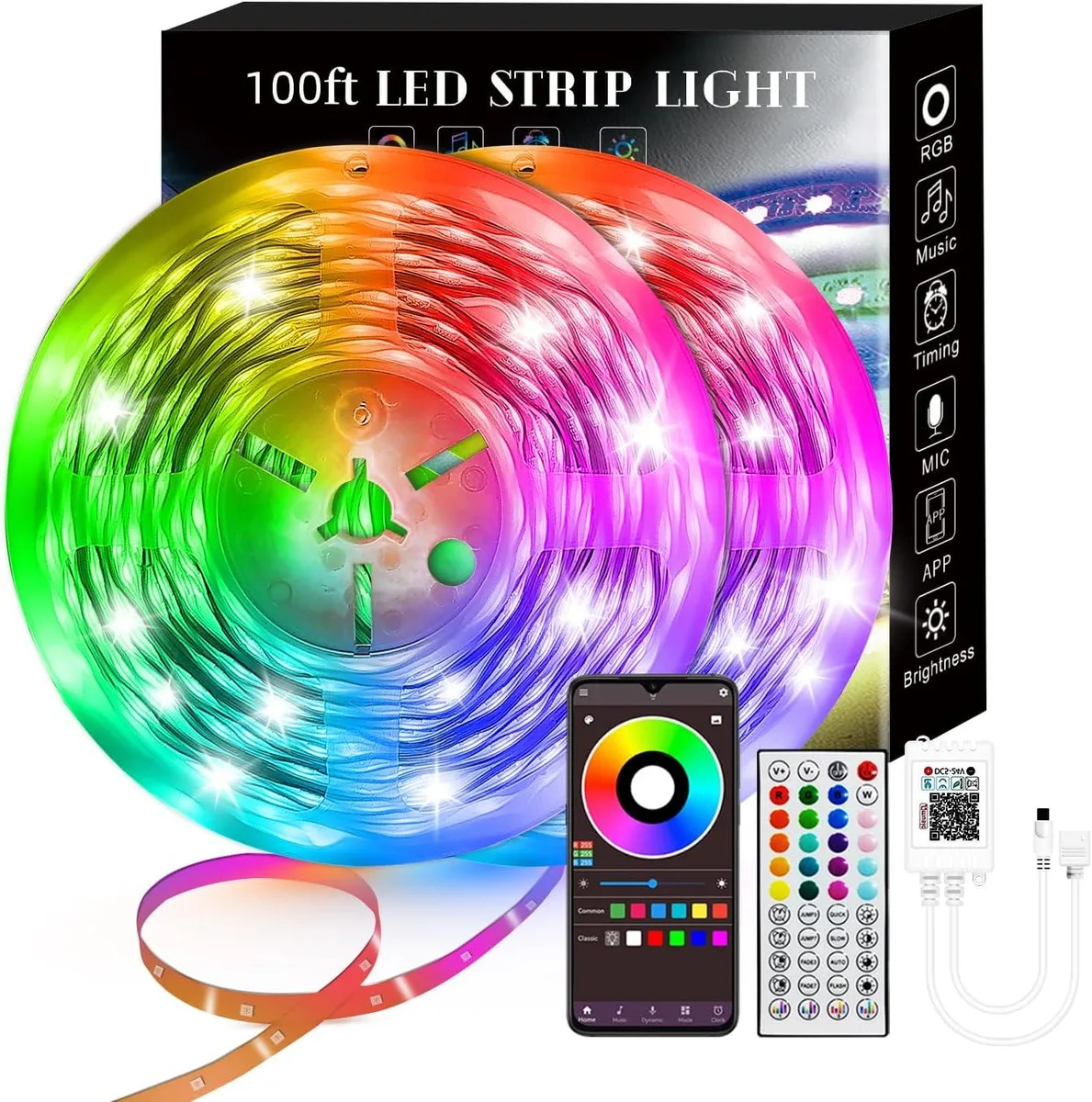 AUTYUE AUTYUE 100FT RGB LED Strip Lights Bluetooth 40 Key Remote 2x50ft — product photo