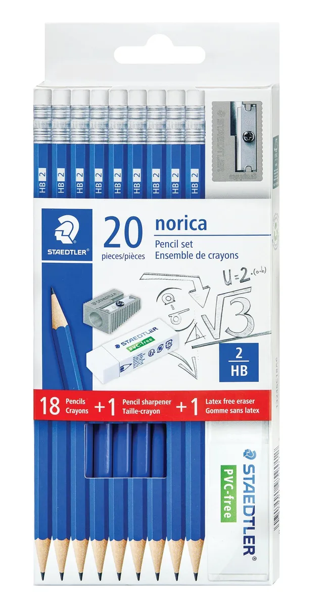  STAEDTLER Norica #2 HB Pencil Set 18 Pre-Sharpened Graphite with Eraser Sharpener Blue — product photo