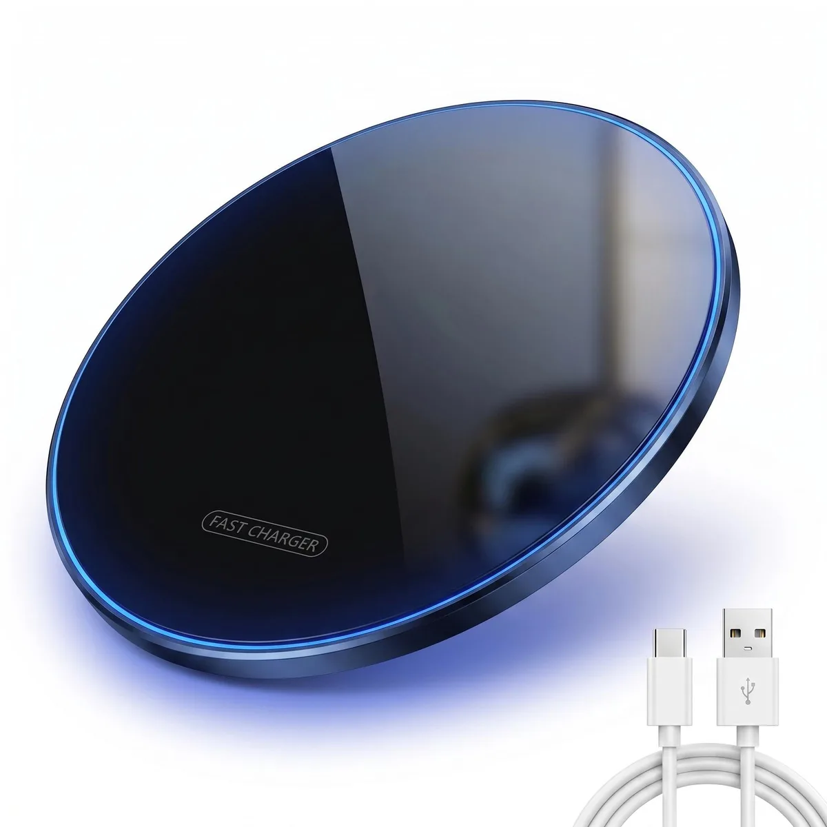 Ultra-slim square wireless charging pad with matte finish and USB-C port