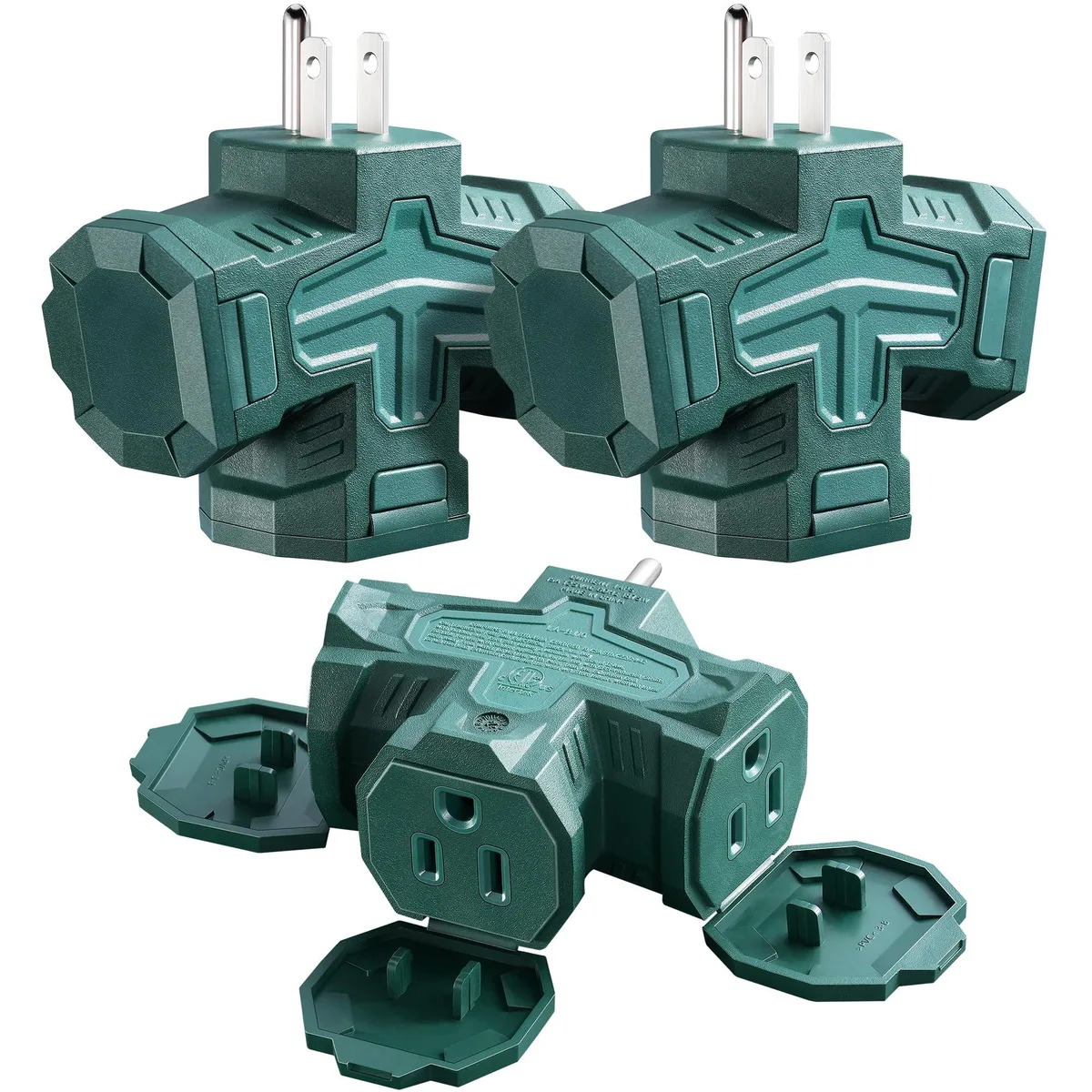  SURAIELEC AA01A 3 Way Outdoor Power Splitter Cord 3 Pack Green 125V 15A 1875W — product photo
