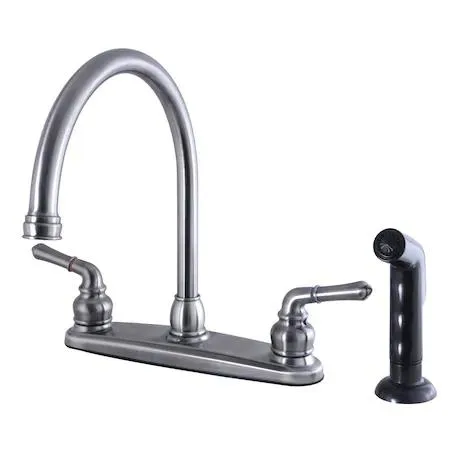 Black stainless steel 8-inch centerset kitchen faucet with matching side sprayer