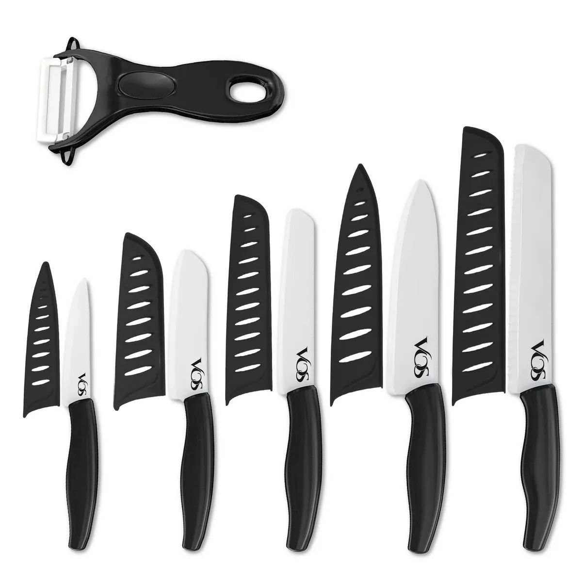 Black ceramic knife set with peeler, 24 pieces in a box