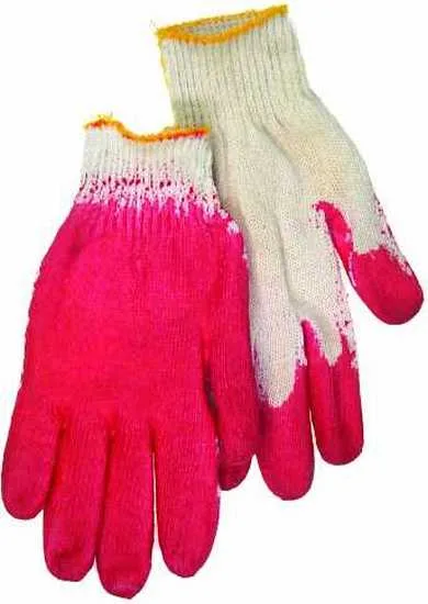 Red plastic-dipped palm cotton glove, 22 cm, pair