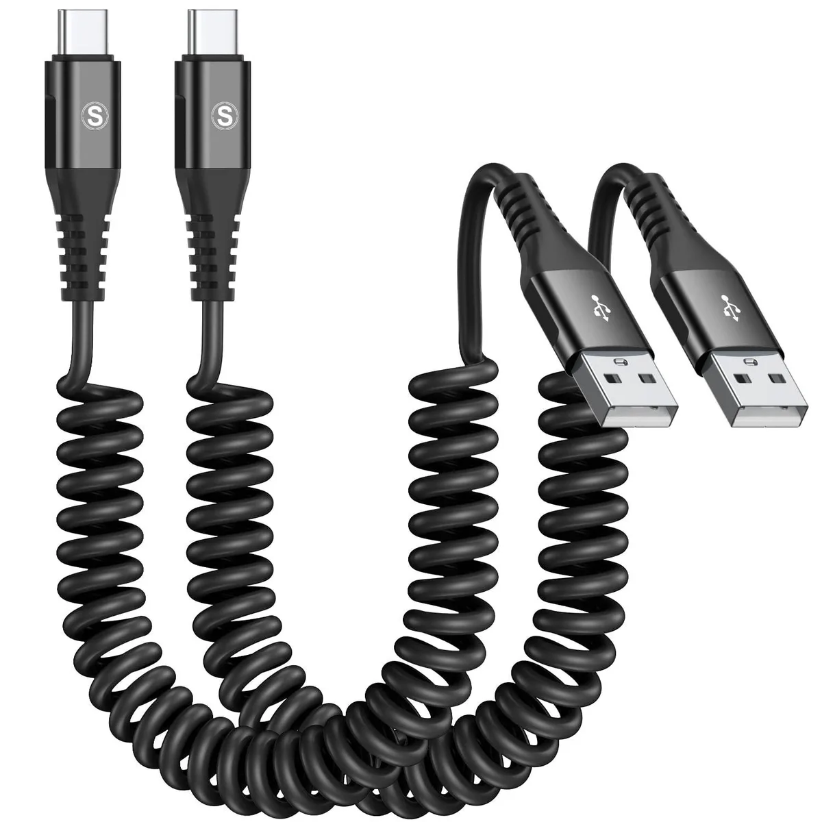 Bipra Bipra Coiled USB A to USB C Cable 2 Pack 10ft 480Mbps 2 in 1 accessory — product photo