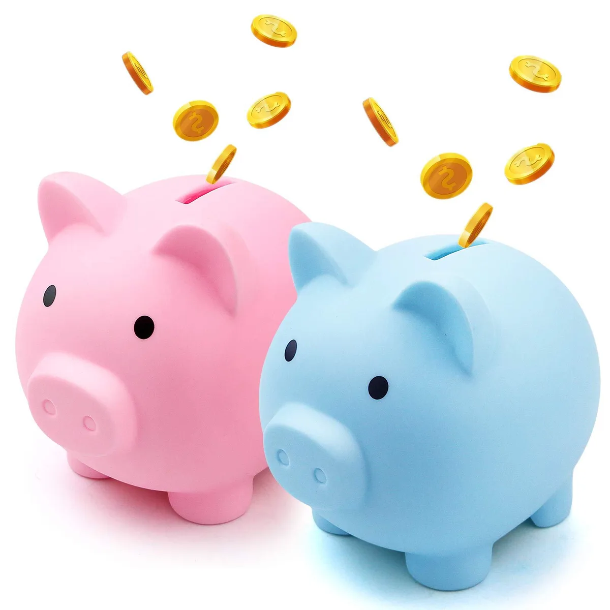 2 Pack Plastic Cute Pig Money Bank Blue Pink Toy Storage — product photo