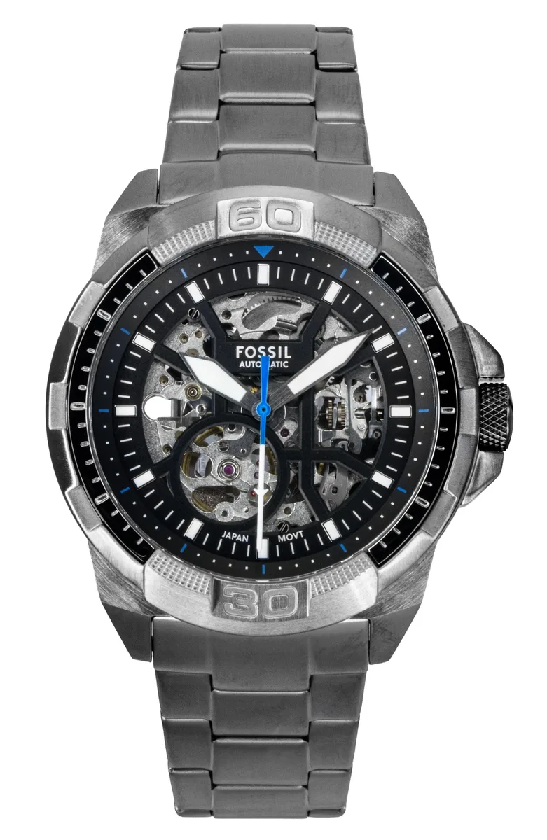 Fossil Fossil Bronson ME3218 Stainless Steel Black Skeleton Dial Automatic Watch — product photo