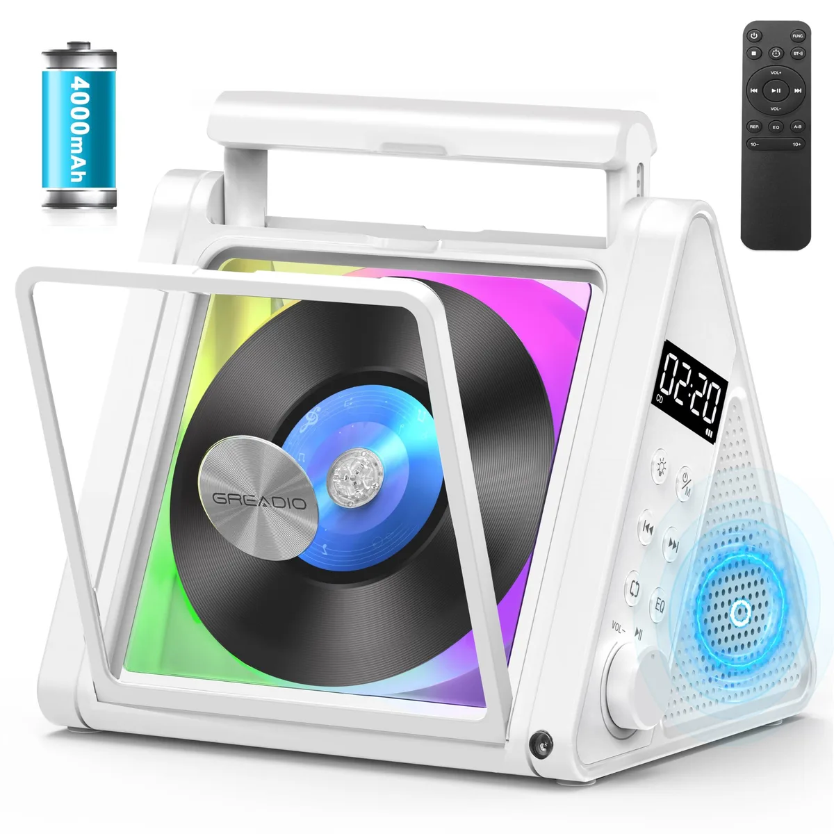  White CD Player with Bluetooth 5.3 and 4000mAh Battery — product photo