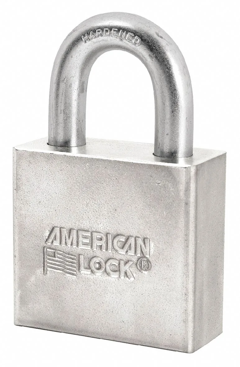 Rectangular silver steel padlock with standard boron shackle